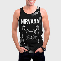 Майка-безрукавка мужская Группа Nirvana и рок кот, цвет: 3D-черный — фото 2