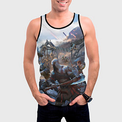 Майка-безрукавка мужская Кратос и Атрей против демонов GoW Ragnarok, цвет: 3D-черный — фото 2