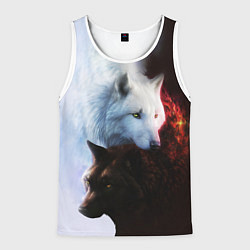 Майка-безрукавка мужская Черный и белый волк инь и ян, цвет: 3D-белый