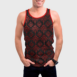Майка-безрукавка мужская Красные классические узоры на черном фоне, цвет: 3D-красный — фото 2