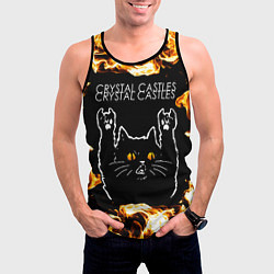 Майка-безрукавка мужская Crystal Castles рок кот и огонь, цвет: 3D-черный — фото 2