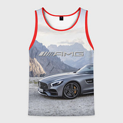 Майка-безрукавка мужская Mercedes AMG V8 Biturbo cabriolet - mountains, цвет: 3D-красный