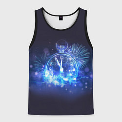 Мужская майка без рукавов Часы в Новый год на фоне салюта