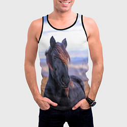 Майка-безрукавка мужская Черный конь, цвет: 3D-черный — фото 2