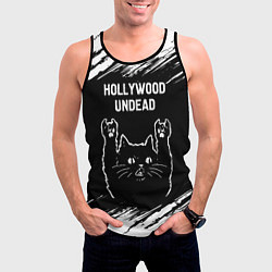 Майка-безрукавка мужская Группа Hollywood Undead и рок кот, цвет: 3D-черный — фото 2