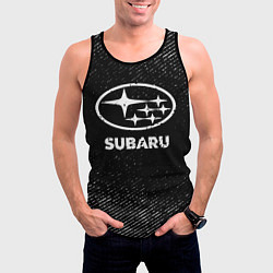 Майка-безрукавка мужская Subaru с потертостями на темном фоне, цвет: 3D-черный — фото 2