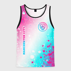 Мужская майка без рукавов Manchester City neon gradient style: надпись, симв