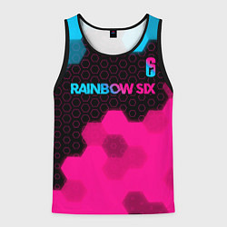 Майка-безрукавка мужская Rainbow Six - neon gradient: символ сверху, цвет: 3D-черный
