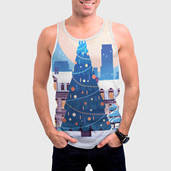 Майка-безрукавка мужская Новогодняя елочка, цвет: 3D-белый — фото 2
