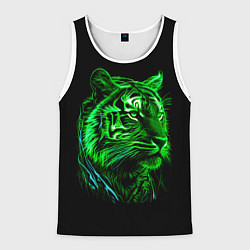 Майка-безрукавка мужская Нейросеть: неоновый зелёный тигр, цвет: 3D-белый