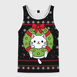 Мужская майка без рукавов Рождественский венок с котиком