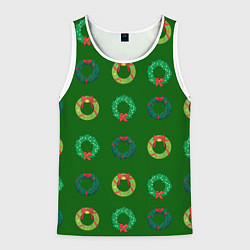 Майка-безрукавка мужская Зеленые рождественские венки омелы, цвет: 3D-белый