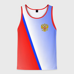 Майка-безрукавка мужская Россия полосы с гербом, цвет: 3D-красный
