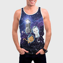 Майка-безрукавка мужская Три котика в открытом космосе, цвет: 3D-белый — фото 2