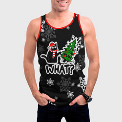 Майка-безрукавка мужская What котик роняет ёлку, цвет: 3D-красный — фото 2