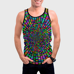 Майка-безрукавка мужская Цветная спираль - оптическая иллюзия, цвет: 3D-черный — фото 2