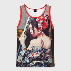 Мужская майка без рукавов Японская девушка с самурайским мечом