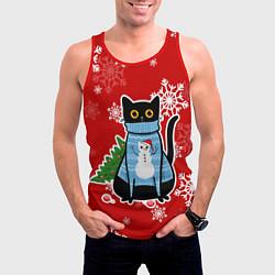 Майка-безрукавка мужская Котик в свитере с ёлочкой, цвет: 3D-красный — фото 2
