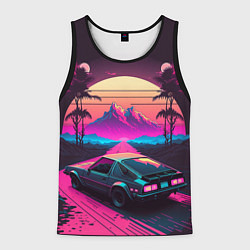 Майка-безрукавка мужская Synthwave car and mountains, цвет: 3D-черный