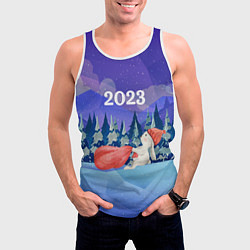 Майка-безрукавка мужская Белый зайка и мешок подарков, цвет: 3D-белый — фото 2