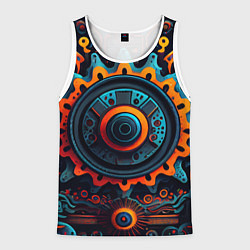 Майка-безрукавка мужская Узор, шестеренка, стимпанк, цвет: 3D-белый