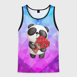Майка-безрукавка мужская Панда с букетом цветов, цвет: 3D-черный