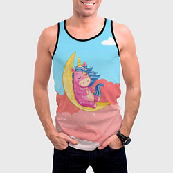 Майка-безрукавка мужская Единорог на месяце, цвет: 3D-черный — фото 2