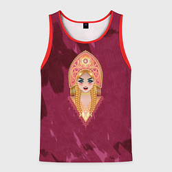 Мужская майка без рукавов Девушка в красном кокошнике с золотыми украшениями