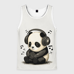 Майка-безрукавка мужская Милая панда в наушниках, цвет: 3D-белый