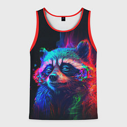 Мужская майка без рукавов Енот в неоновой дымке
