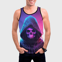 Майка-безрукавка мужская Неоновый череп в капюшоне, цвет: 3D-черный — фото 2