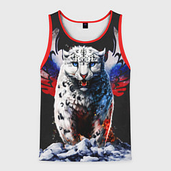 Мужская майка без рукавов Снежный барс и крылья орла в цветах триколора