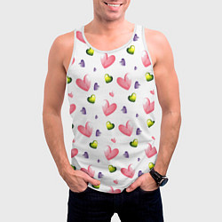 Майка-безрукавка мужская Акварельные сердечки - паттерн, цвет: 3D-белый — фото 2