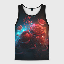 Майка-безрукавка мужская Алые розы в ночном лесу, цвет: 3D-черный