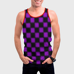Майка-безрукавка мужская Фиолетовый черный узор Шахматка, цвет: 3D-красный — фото 2