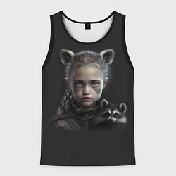 Майка-безрукавка мужская Девочка и енот, цвет: 3D-черный