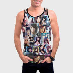 Майка-безрукавка мужская Коллаж из портретов девушек: арт нейросети, цвет: 3D-черный — фото 2