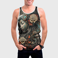 Майка-безрукавка мужская Японская девушка Irezumi, цвет: 3D-белый — фото 2