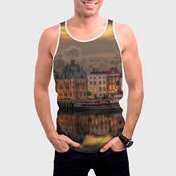 Майка-безрукавка мужская Мирный город на воде и тучи, цвет: 3D-белый — фото 2