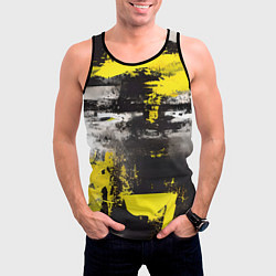 Майка-безрукавка мужская Черно-желтая абстракция, нейросеть, цвет: 3D-черный — фото 2