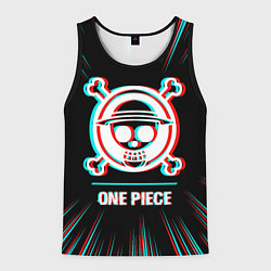 Мужская майка без рукавов Символ One Piece в стиле glitch на темном фоне