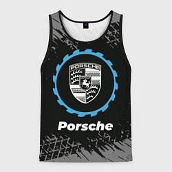 Майка-безрукавка мужская Porsche в стиле Top Gear со следами шин на фоне, цвет: 3D-черный