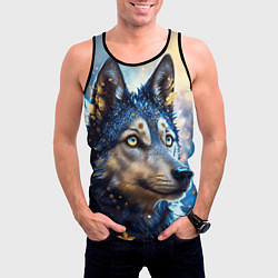 Майка-безрукавка мужская Волк на синем фоне, цвет: 3D-черный — фото 2