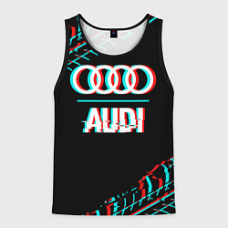 Майка-безрукавка мужская Значок Audi в стиле glitch на темном фоне, цвет: 3D-черный