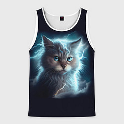 Мужская майка без рукавов Котик с молниями