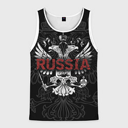 Мужская майка без рукавов Герб России с надписью Russia