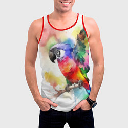 Майка-безрукавка мужская Разноцветный акварельный попугай, цвет: 3D-красный — фото 2