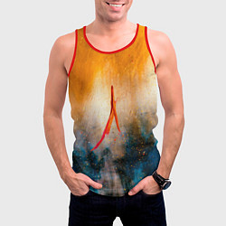 Майка-безрукавка мужская Оранжево-синий туман и краски, цвет: 3D-красный — фото 2