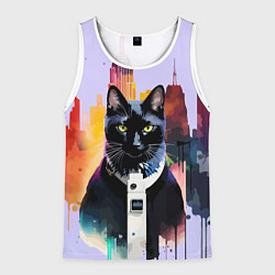 Майка-безрукавка мужская Чёрный котяра в Нью-Йорке, цвет: 3D-белый