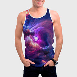 Майка-безрукавка мужская Небула в космосе в фиолетовых тонах - нейронная се, цвет: 3D-белый — фото 2